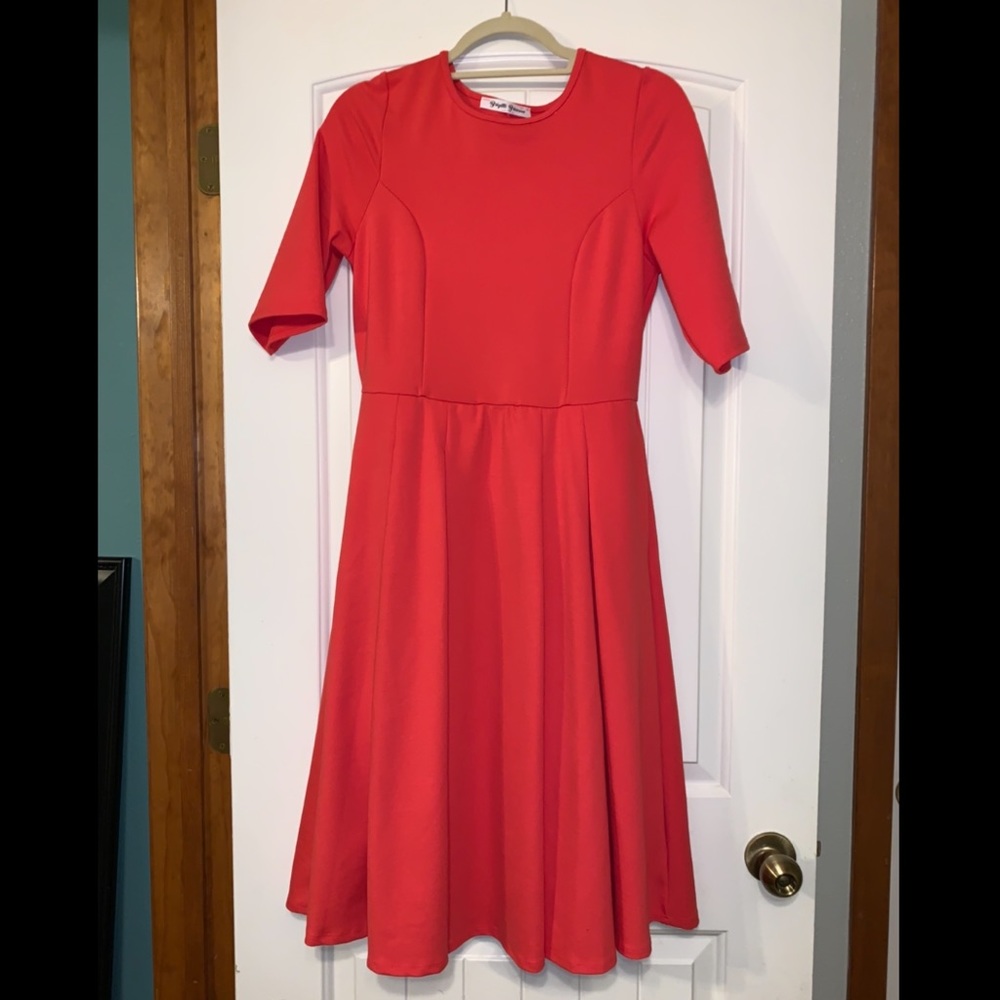 red midi dress